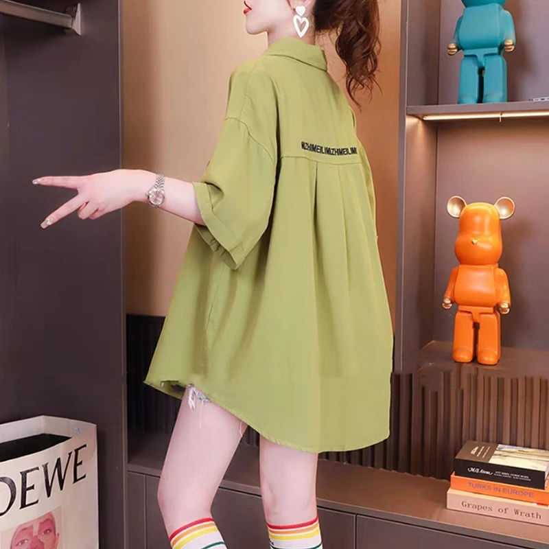 减龄大码短袖衬衫女夏季2025年新款韩版宽松百搭设计感POLO领t恤