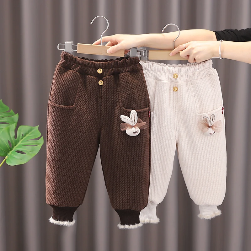 女童加绒裤子2023新款婴儿童装女宝宝冬季休闲加厚保暖棉裤洋气潮