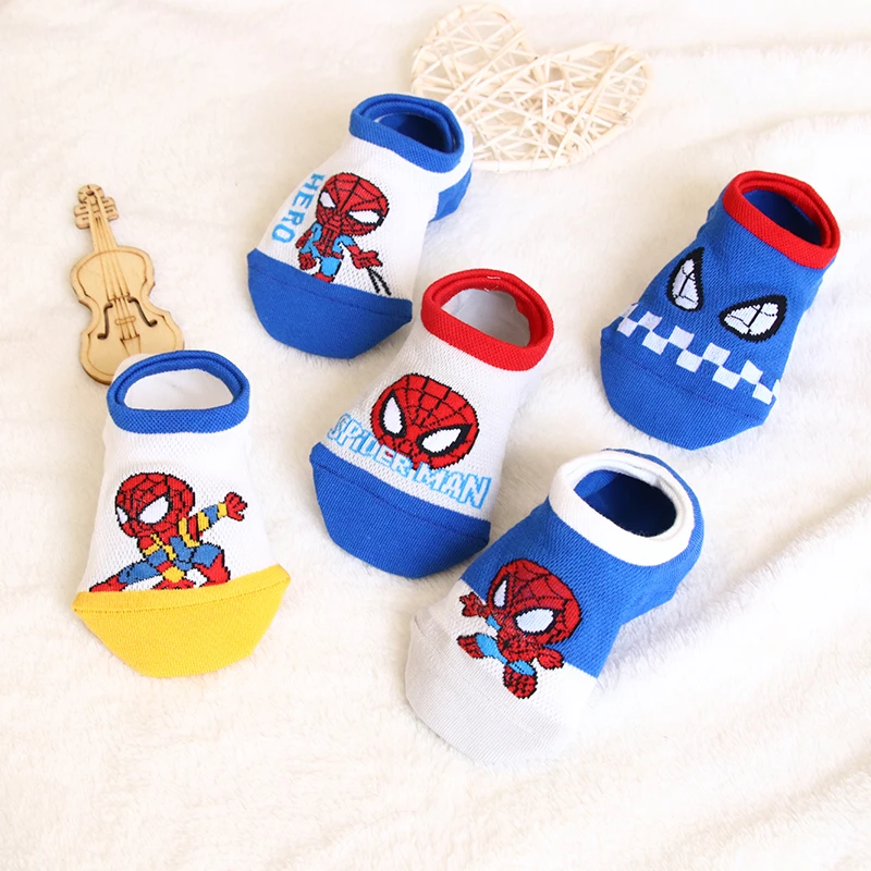 儿童船袜棉夏季网眼透气男童卡通蜘蛛侠浅口硅胶防滑学生隐形袜
