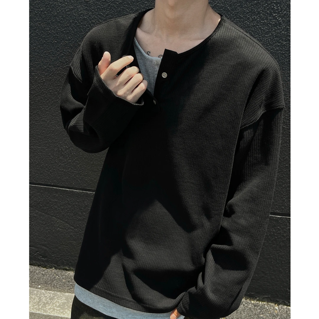 亨利领假两件cleanfit长袖t恤男春秋美式潮牌痞帅宽松上衣打底衫