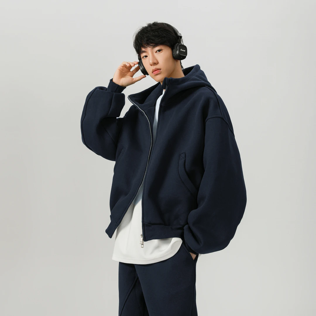 重磅500g短款开衫卫衣卫裤套装男秋冬加厚美式潮牌休闲运动两件套