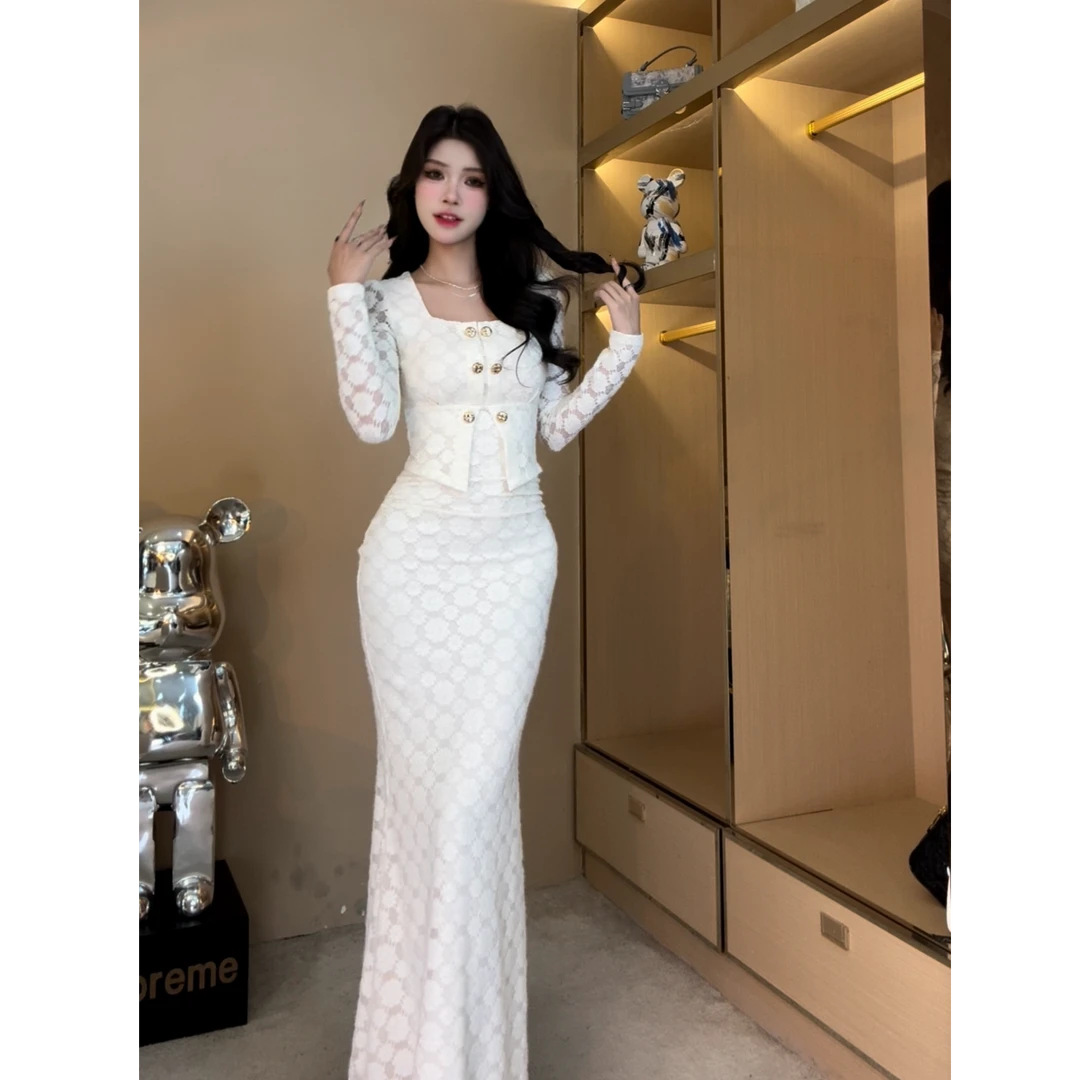 茜茜【妩瑕】名媛气质包臀收腰长袖设计感连衣裙SNNXM406655