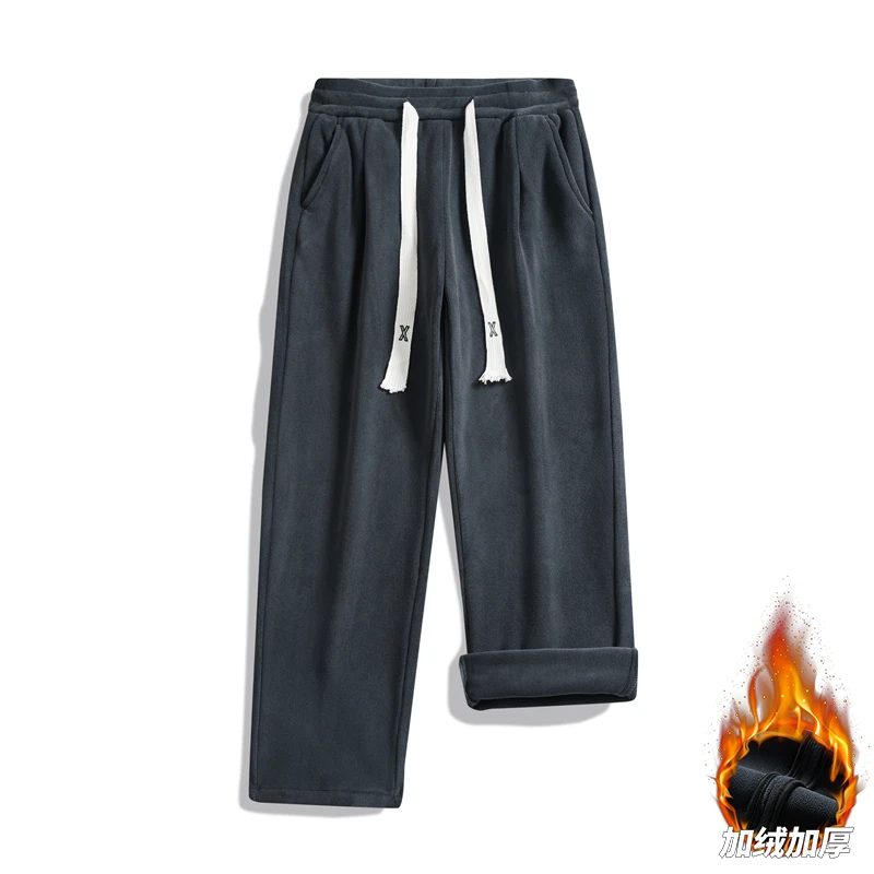 冬季新款重磅双面奥粒绒休闲裤男士直筒阔腿宽松百搭保暖垂感长裤