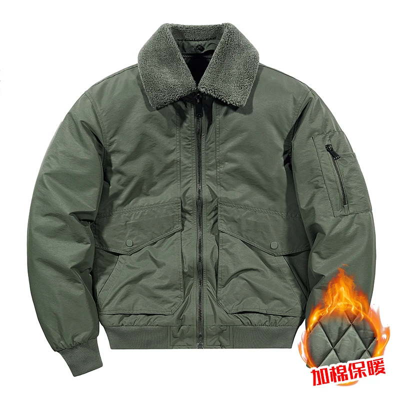 冬季加厚领口可拆卸夹克新款男士潮牌复古飞行多口袋工装保暖夹克
