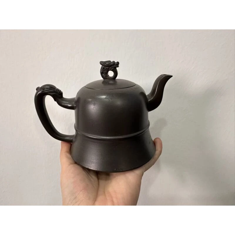 黑朱泥龙腾金钟壶紫砂壶【维】