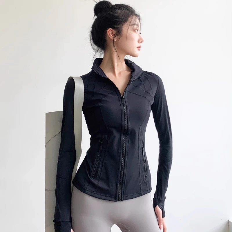 瑜伽服女长袖秋冬网红显瘦速干跑步运动上衣训练健身外套拉链外穿