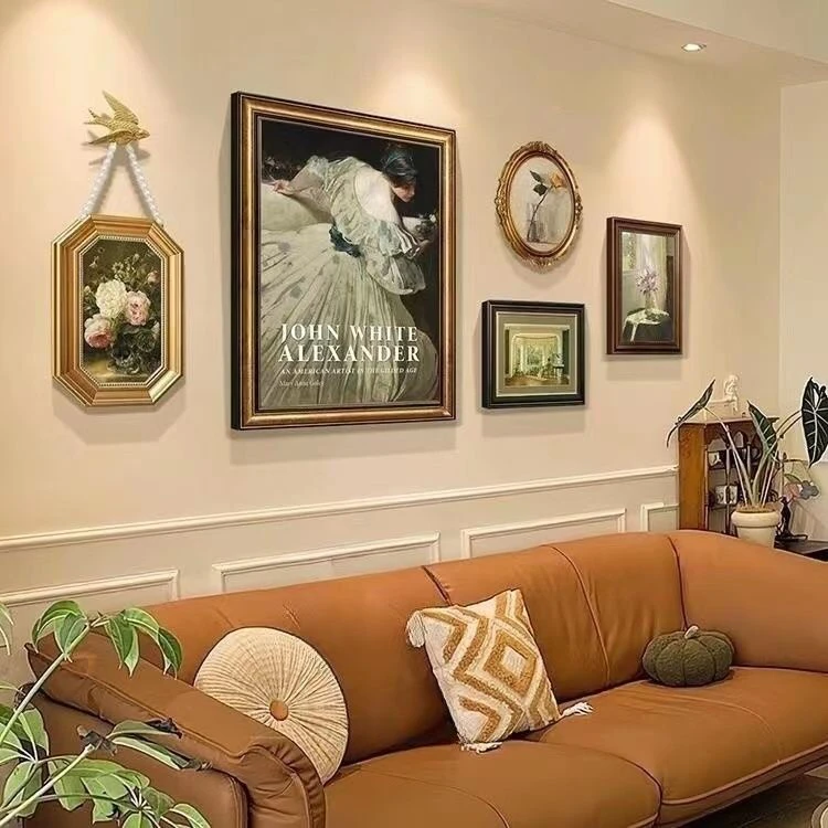 法式挂画客厅大气轻奢装饰画沙发背景墙壁画高级感美式玄关组合画