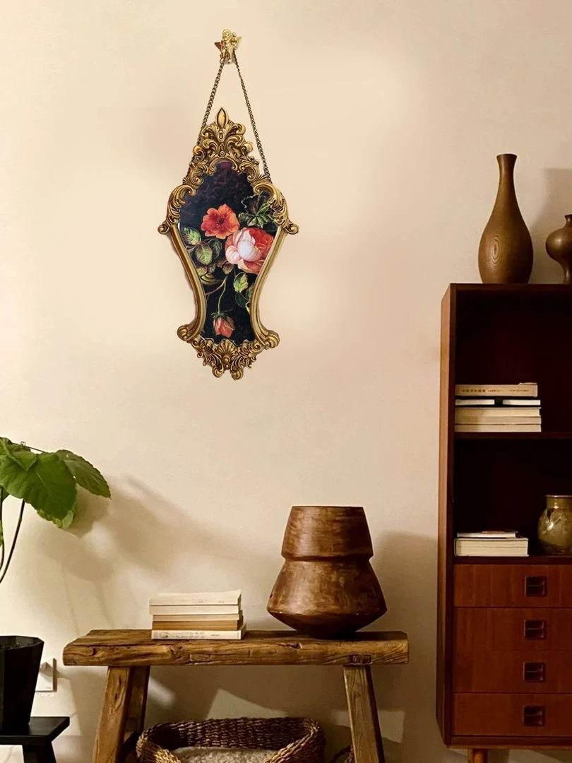 复古雕花美人镜中古轻奢壁挂欧式镜子化妆镜组合装饰画搭配梳妆镜