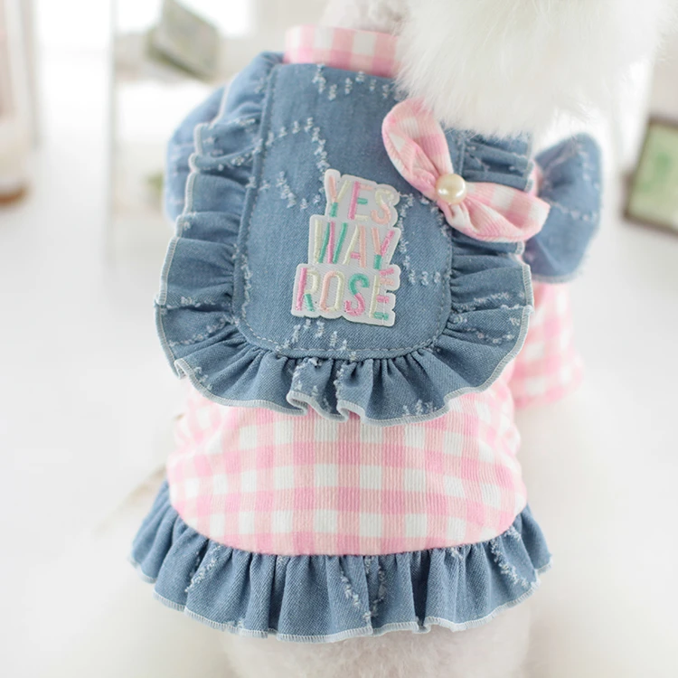 LOLLYPOP棒棒糖狗狗衣服秋冬款格子牛仔裙泰迪比熊猫咪宠物衣服