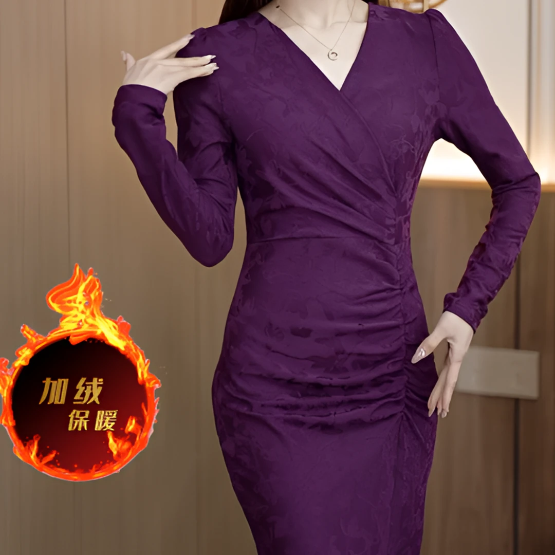 加绒连衣裙修身保暖Q191396