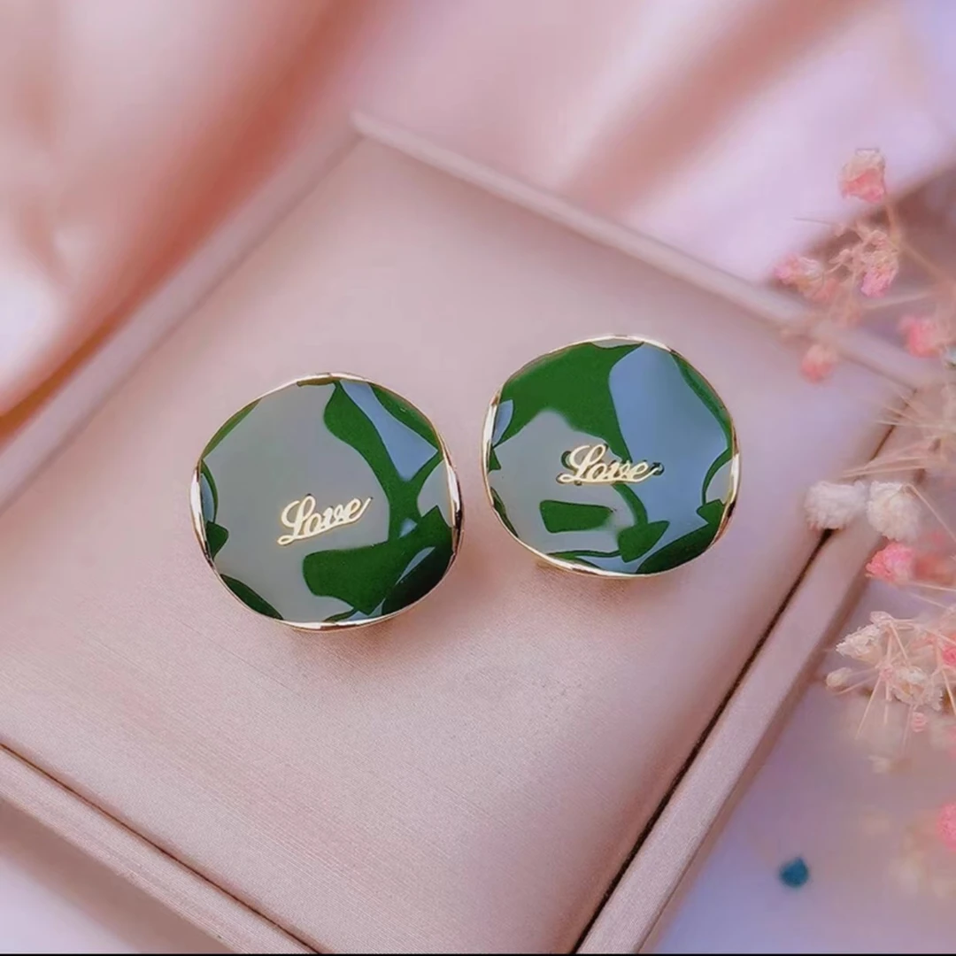 铜合金耳饰 妈妈气质轻奢时尚百搭绿色复古简约耳钉-A103