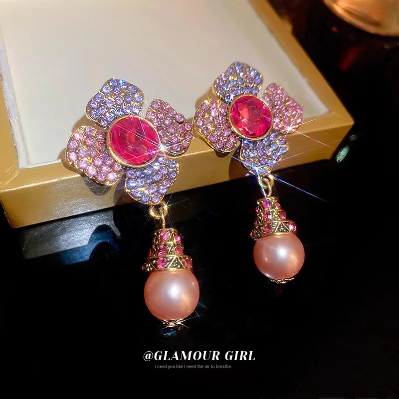 铜合金耳饰 vintage手工气质轻奢复古古风紫色中古耳钉-5059