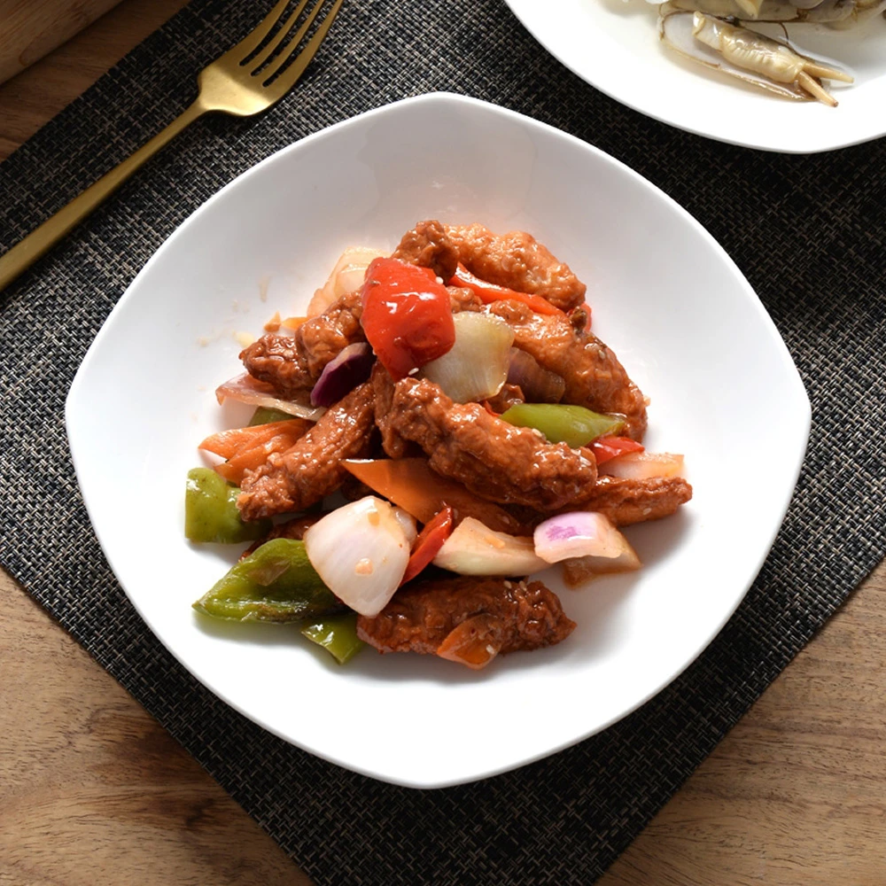 骨瓷6英寸方汤盘2只纯白家用餐具日式创意【拍2单发5只】X009)