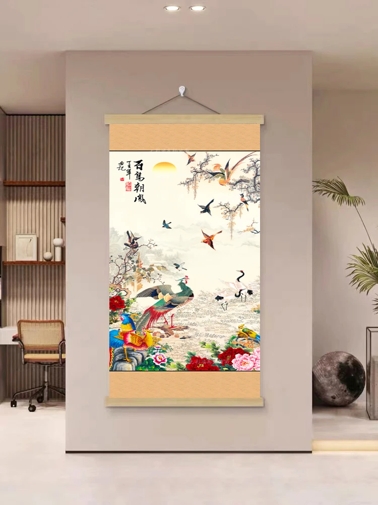 【11百鸟朝凤】中国风新中式卷轴挂画玄关客厅餐厅茶室装饰画