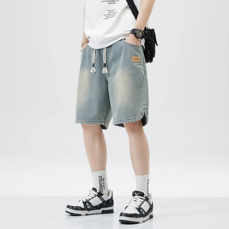 星空纹五分牛仔短裤男夏季薄款宽松直筒潮牌复古百搭休闲5分中裤