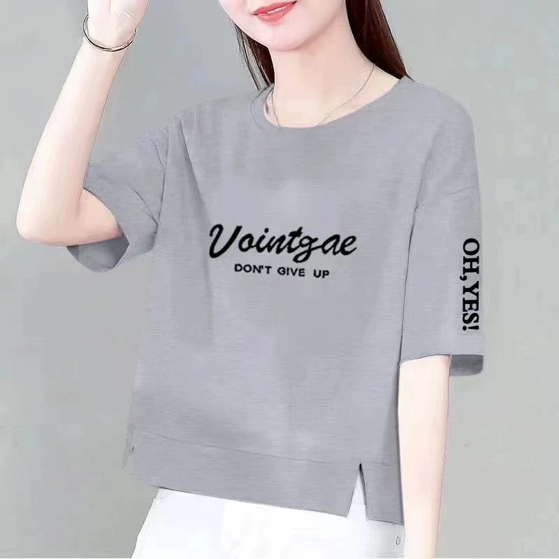 纯棉短袖卫衣女新款潮夏季宽松显瘦开叉t恤短款圆领上衣女体恤衫