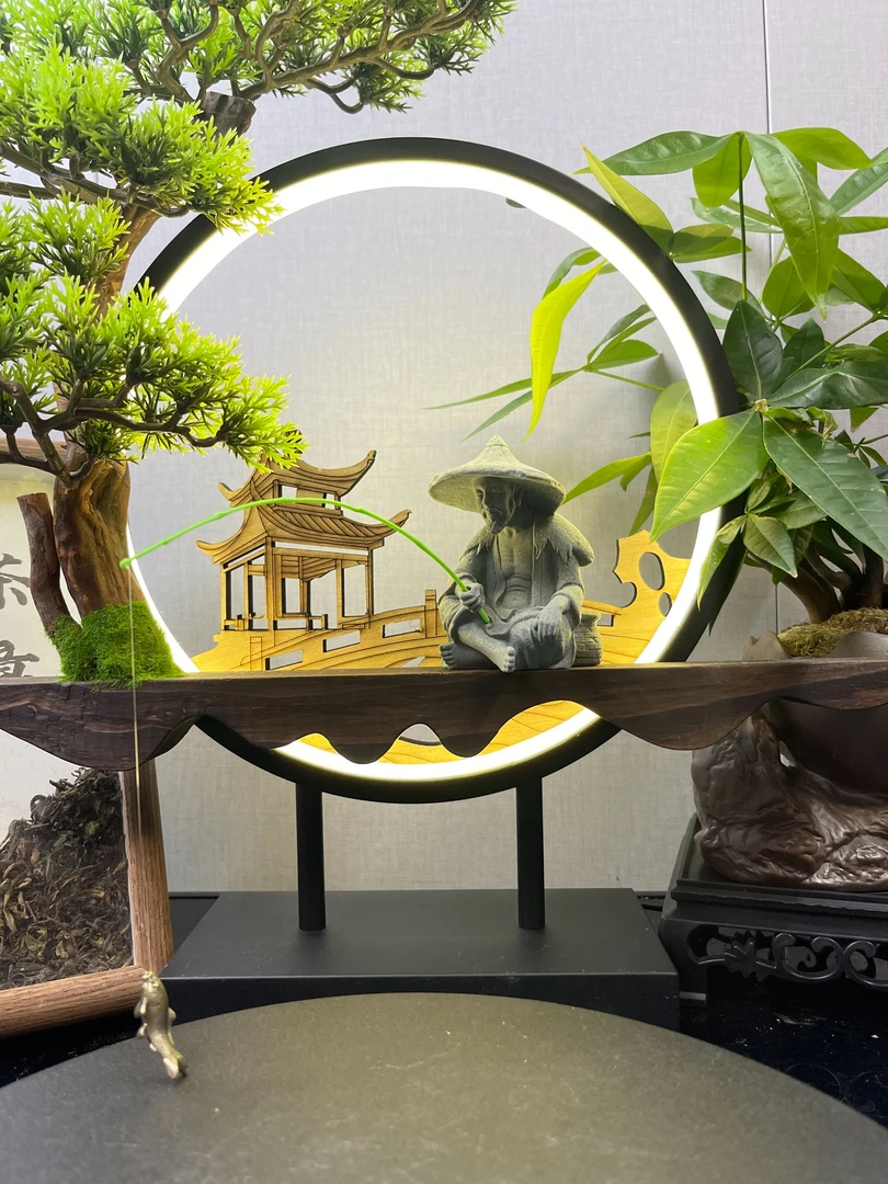 钓鱼翁茶宠摆件鱼缸造景办公室书桌摆件鱼缸造景摆件玄关摆件