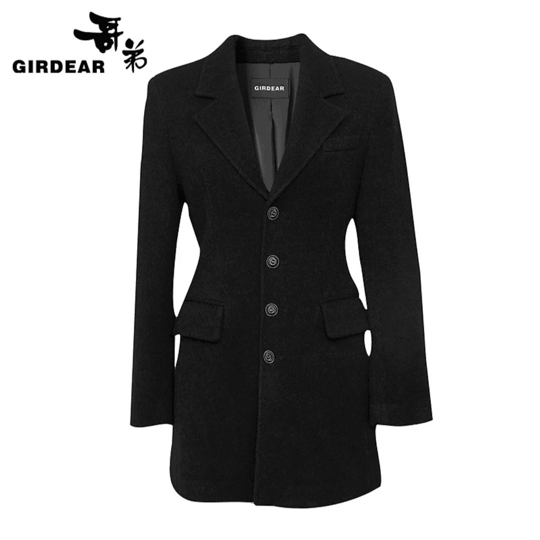 哥弟/GIRDEAR 品质女装时尚百搭修身收腰西装式毛料外套1400794