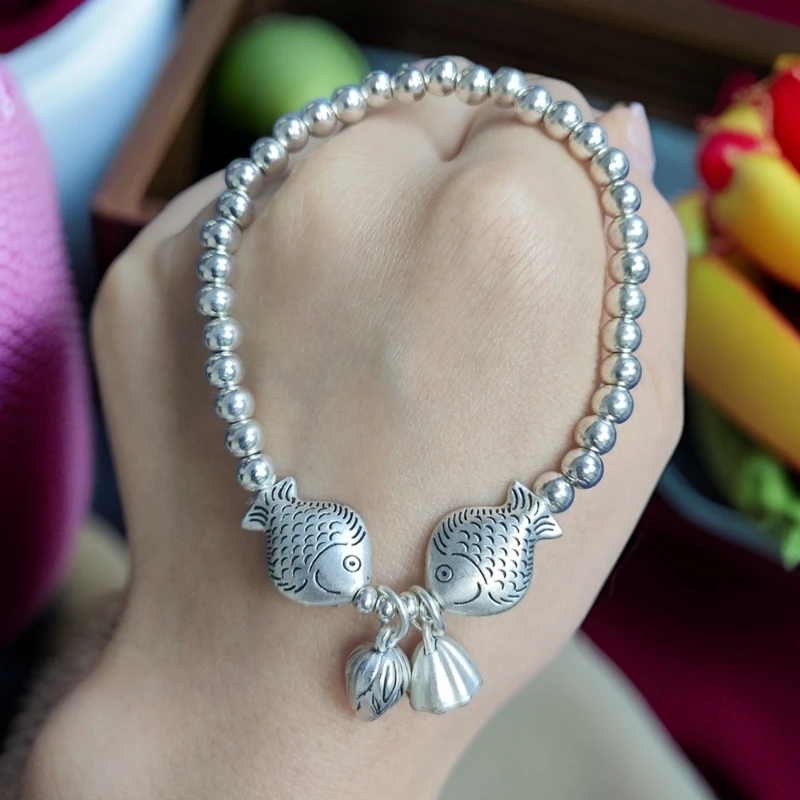 晶珀丽SL101双鱼戏莲手链民族风莲子莲蓬手串两世欢气质时尚百搭