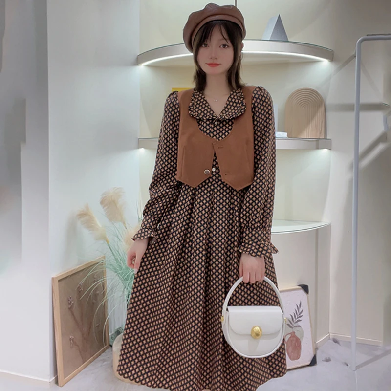 Lagogo拉谷谷女装连衣裙碎花春秋显瘦气质长袖时尚收腰法式复古