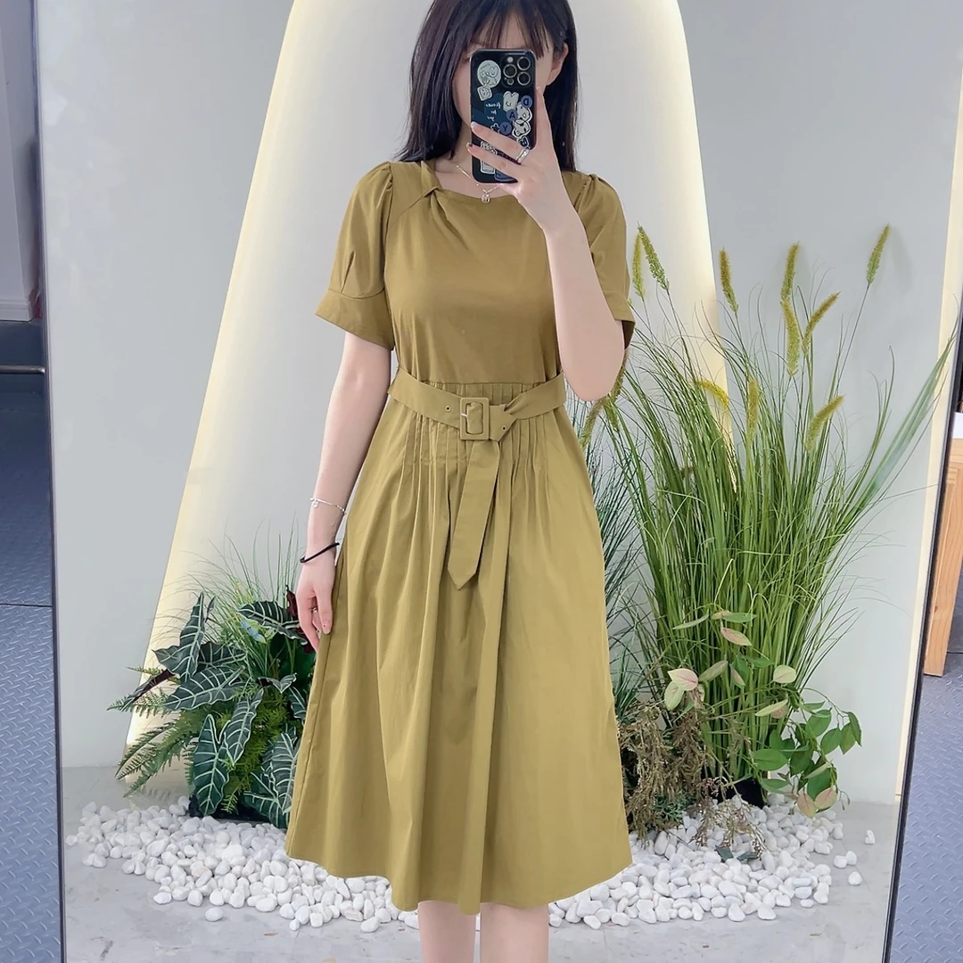 Lagogo/拉谷谷LAGOGO拉谷谷专柜新款橄榄绿显白气质简约连衣裙