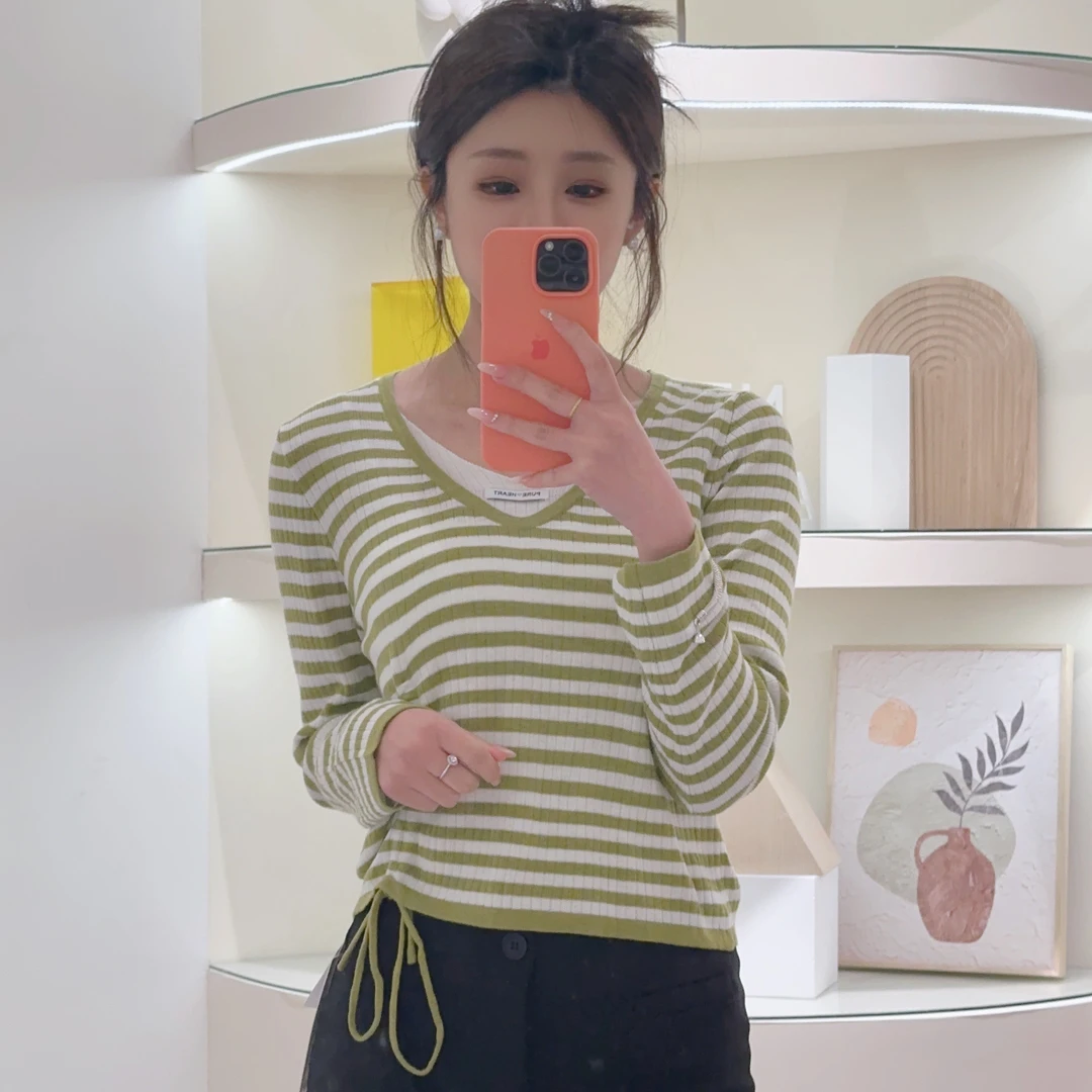 Lagogo/拉谷谷LAGOGO拉谷谷专柜新款绿色格子针织衫名媛风