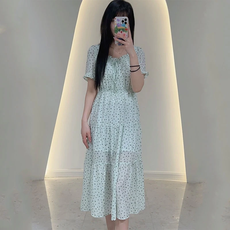 Lagogo/拉谷谷LAGOGO拉谷谷专柜新款圆点雪纺连衣裙时尚百搭款