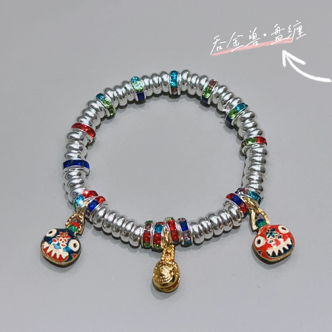 足银手链 足银999碎银盘缠手链手工DIY编绳吞金兽招财猫国风男女