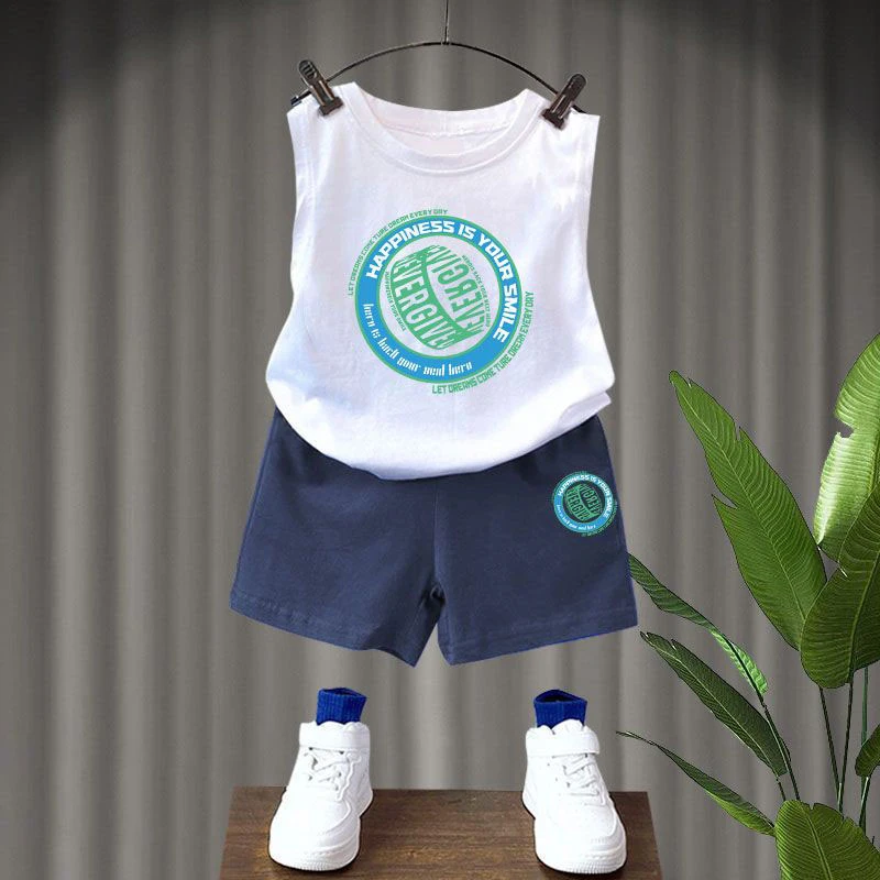 2023夏季薄款无袖坎肩背心外穿套装炸街百搭男大童五分裤儿童童装