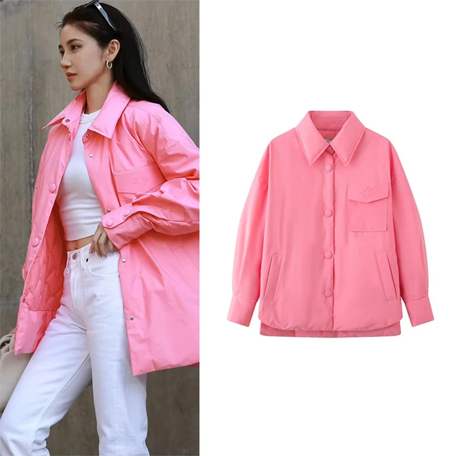 7066宽松鹅绒衬衫式羽绒服女2024冬季新款气质休闲百搭羽绒外套女