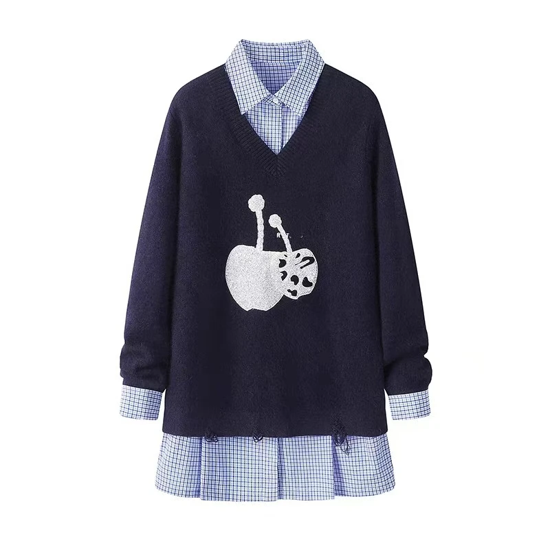 5926樱桃系列学院风毛衫连衣裙女2024冬季新品气质百搭两件套