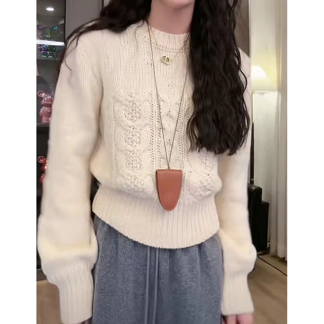 秋冬针织衫时尚休闲百搭小灯笼袖大麻花加厚毛衣