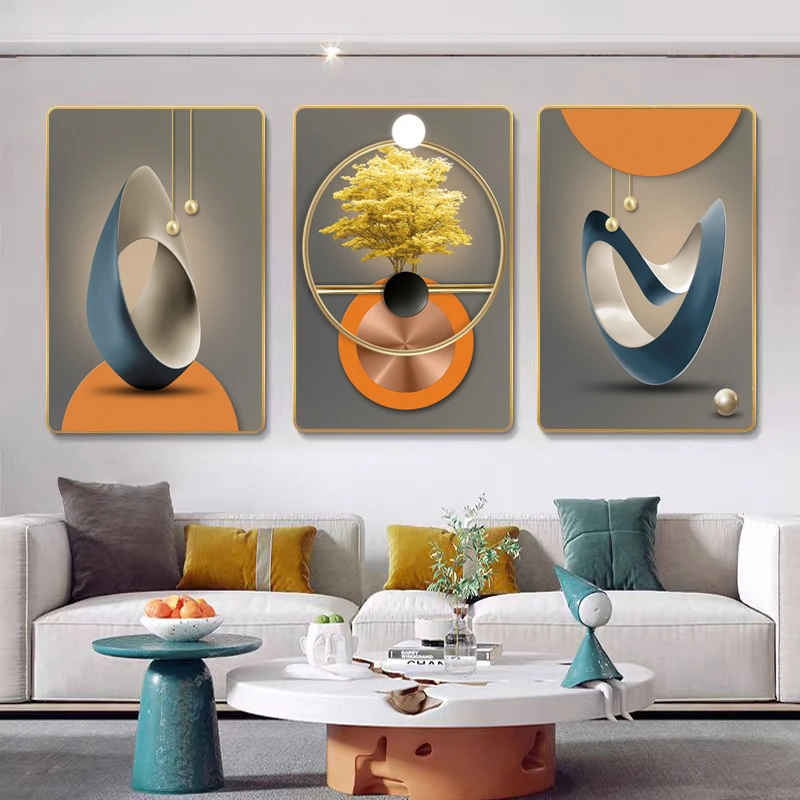 高档大气墙画三联画现代简约客厅壁画S008