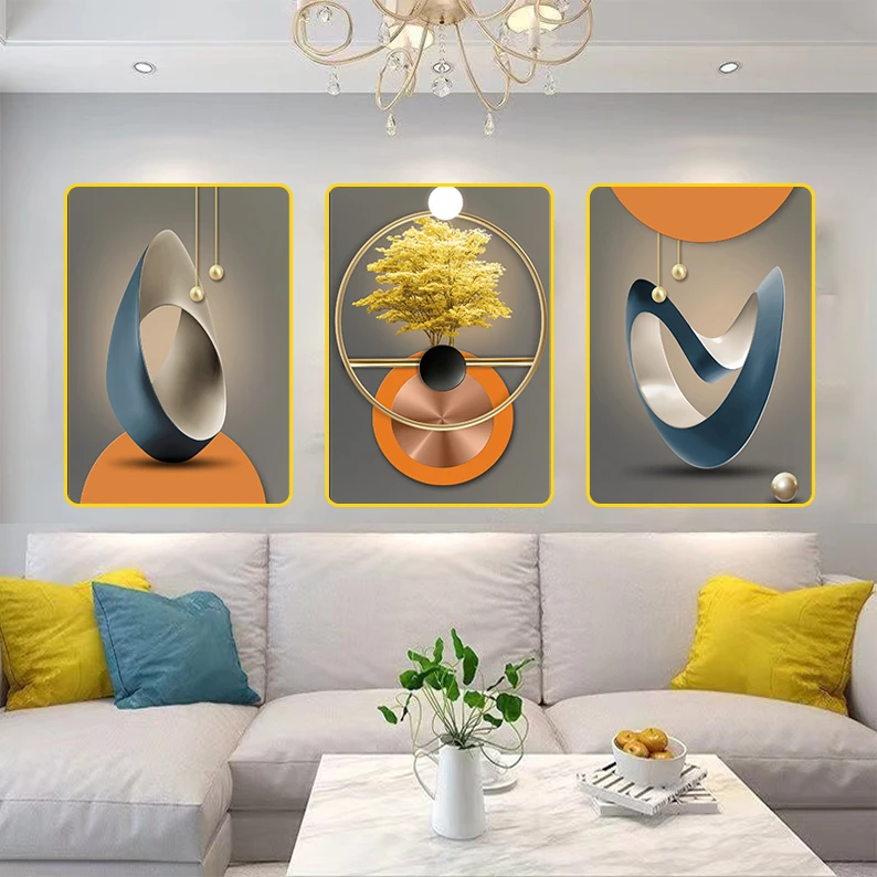 S008北欧客厅装饰画现代简约沙发背景墙高档挂画墙画三联壁画