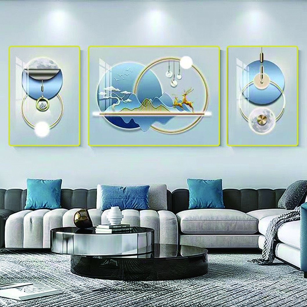 M022高级客厅沙发背景墙装饰画山水画轻奢现代三联挂画