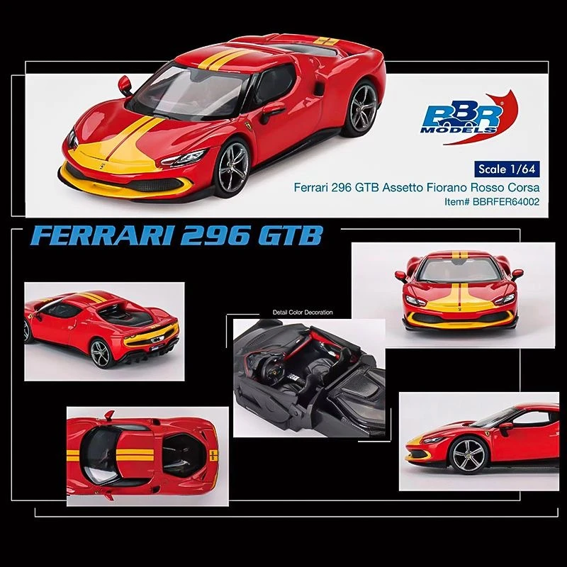 BBR 1:64 法拉利296 GTB Assetto Fiorano Rosso红黄合金汽车模型