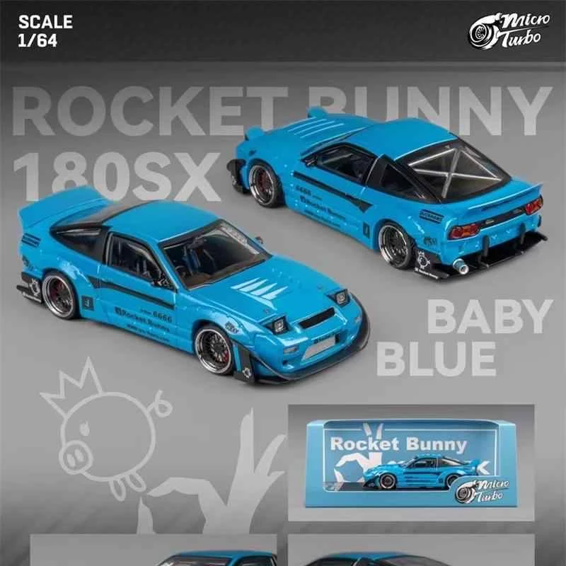 MicroTurbo 1:64 日产 尼桑 180SX 火箭兔 金属蓝 合金车模 MT