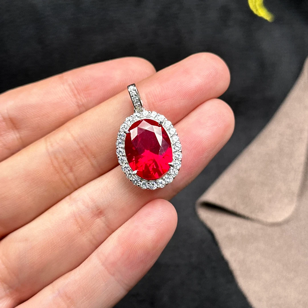 阿鲁沙-典藏轻奢红宝石-精工925镀金培育吊坠配链636