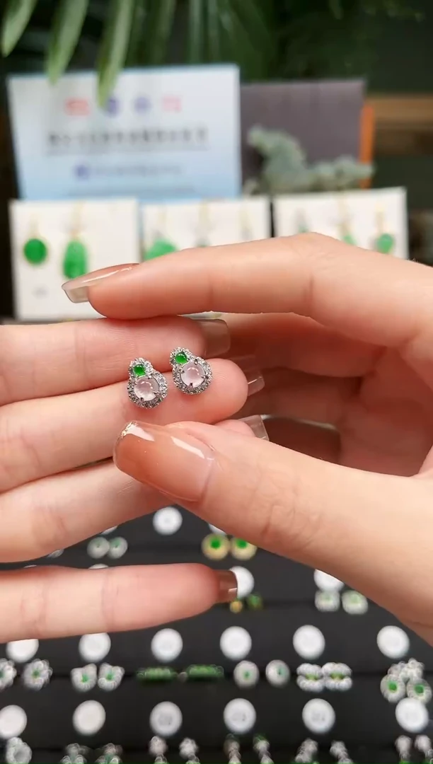 【闪购商品】翡翠耳饰银S925镶嵌多样性发一对