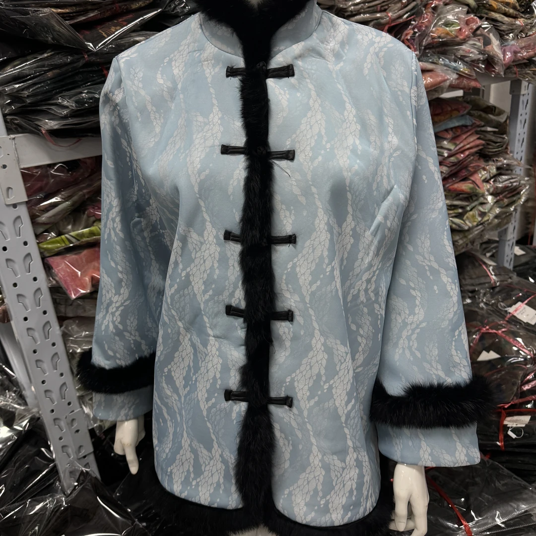 8200新中式蓝色短款棉衣【天蓝】