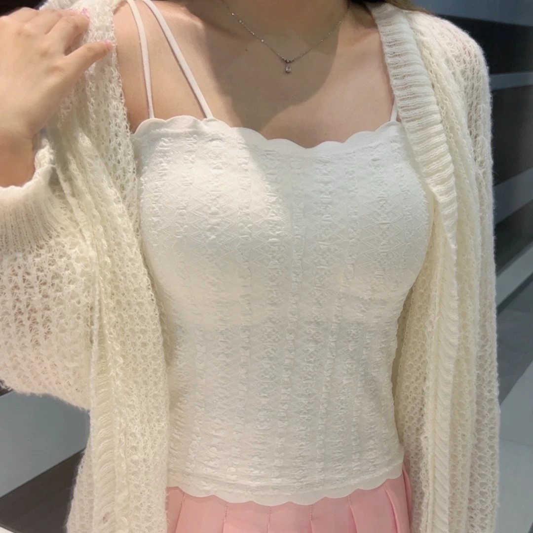 不透垫颗粒感花边百搭短款吊带内搭薄款冰丝美背可外穿白色薄款