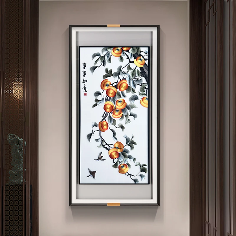 事事如意入户玄关装饰画中式刺绣画苏绣走廊过道挂画高档苏绣墙画