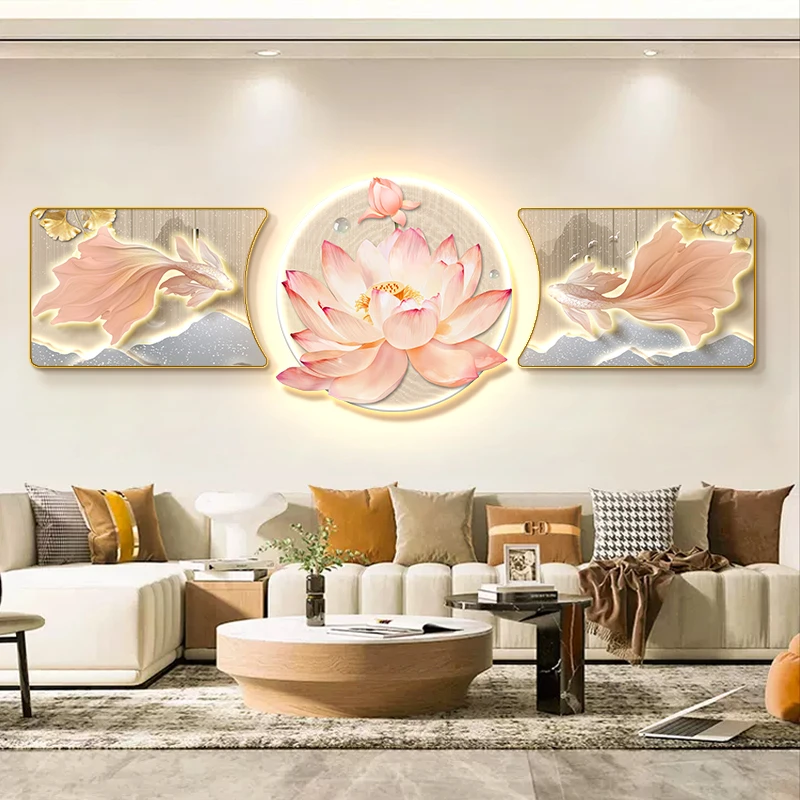 佳工坊-客厅装饰画新款高级壁画现代轻奢大气三联画寓意好LED挂画