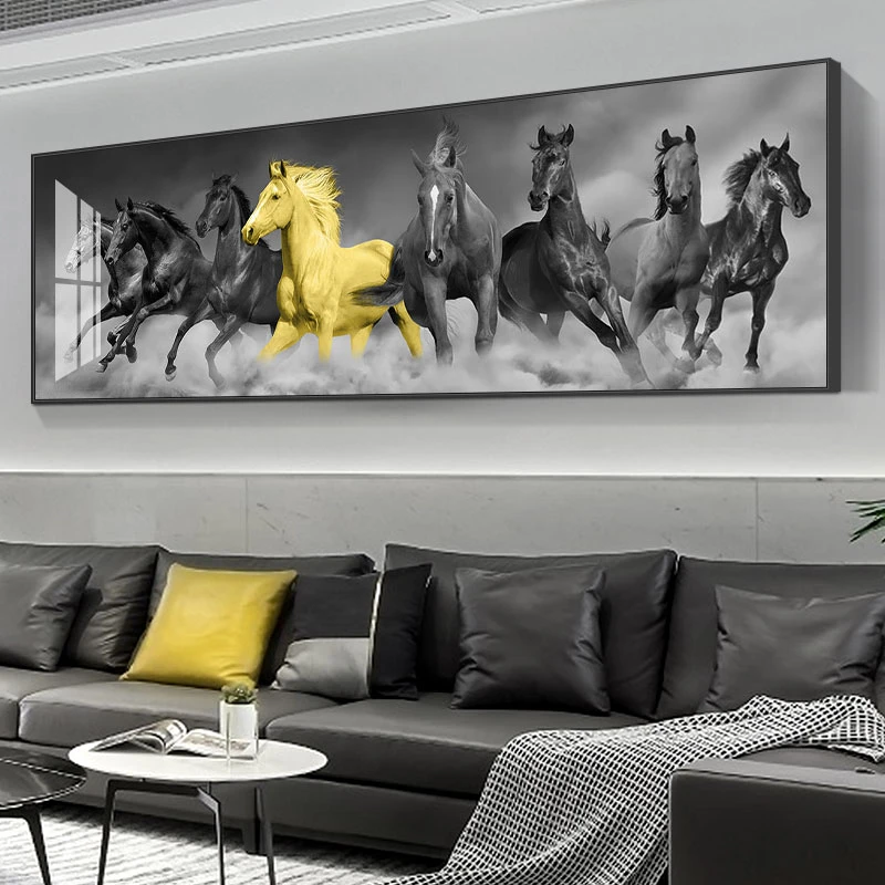 荣耀佳画A八骏图轻奢客厅装饰画马到成功办公室书房挂画横幅壁画