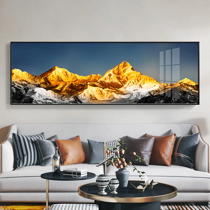 佳工坊-现代轻奢日照金山客厅装饰画横幅沙发背景墙挂画