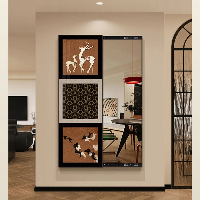 荣耀佳画玄关隐藏式镜子画美拉德卧室穿衣镜推拉式全身镜高级