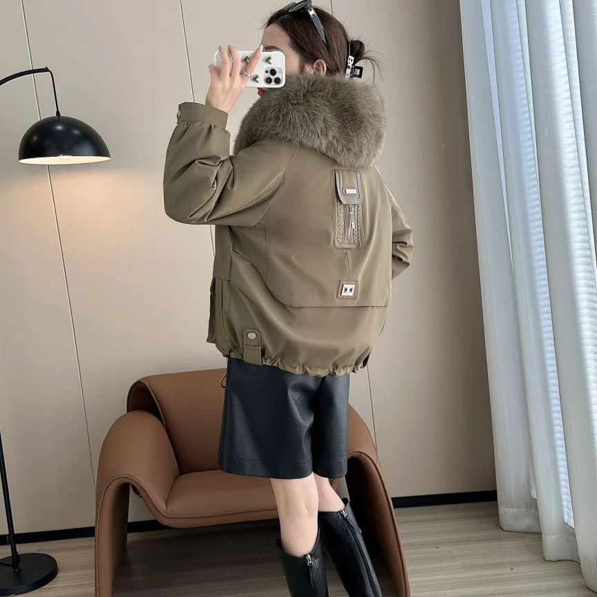 66008-B时尚女装派克服獭兔内胆狐狸毛领加厚保暖宽松休闲气质