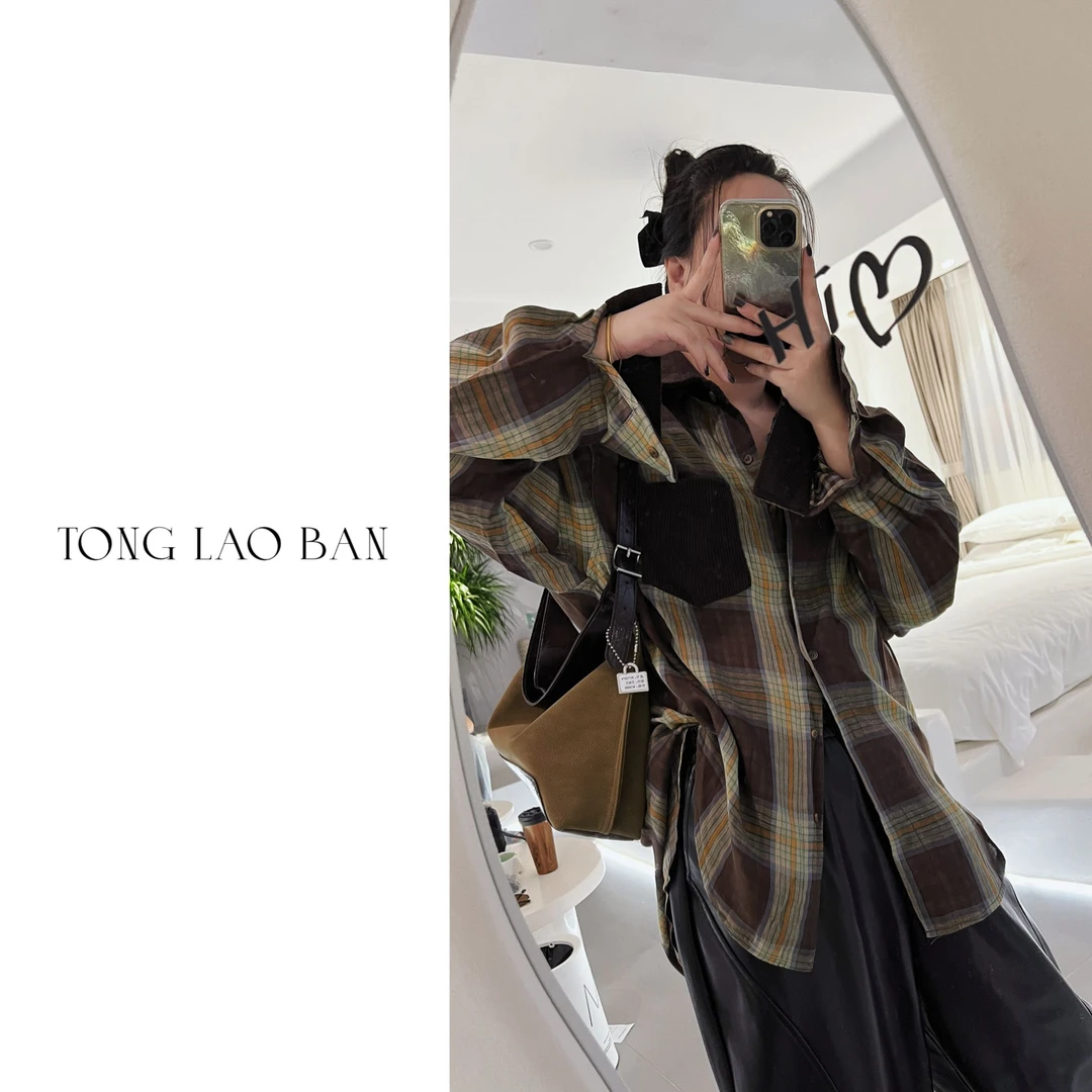 TONG 微瑕疵   复古格子衬衫