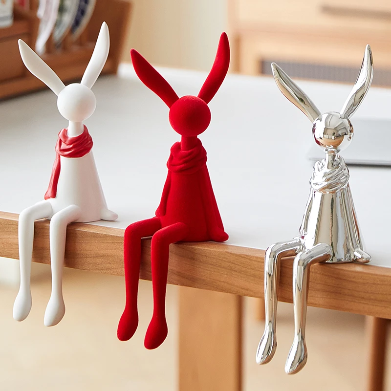 坐姿兔子摆件客厅悬空电视柜酒柜书柜轻奢高档入户进门玄关装饰品