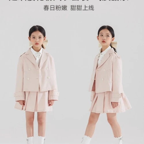 女童风衣外套裙子中大童双排扣外套气质学院风M21XW1083A